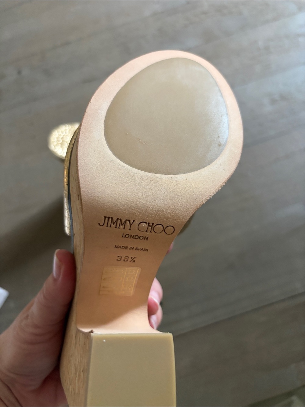 Jimmy Choo Metallic Gold Croc-Embossed Platform Mules - Picture 3 of 7